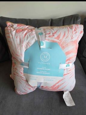 Martha Stewart Coral & White Tropical Leaf Outdoor Pillow